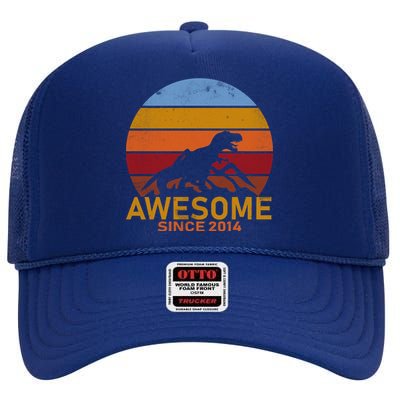 Dinosaur 8th Birthday Gift Awesome Since 2014 High Crown Mesh Back Trucker Hat