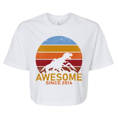 Dinosaur 8th Birthday Gift Awesome Since 2014 Bella+Canvas Jersey Crop Tee