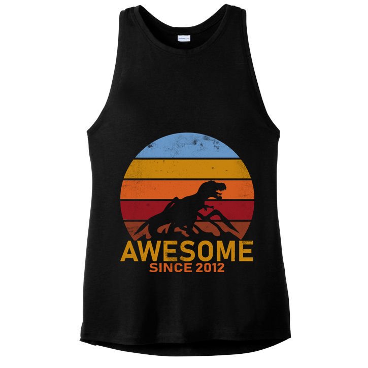 Dinosaur 7th Birthday Gift Awesome Since 2012 Ladies PosiCharge Tri-Blend Wicking Tank