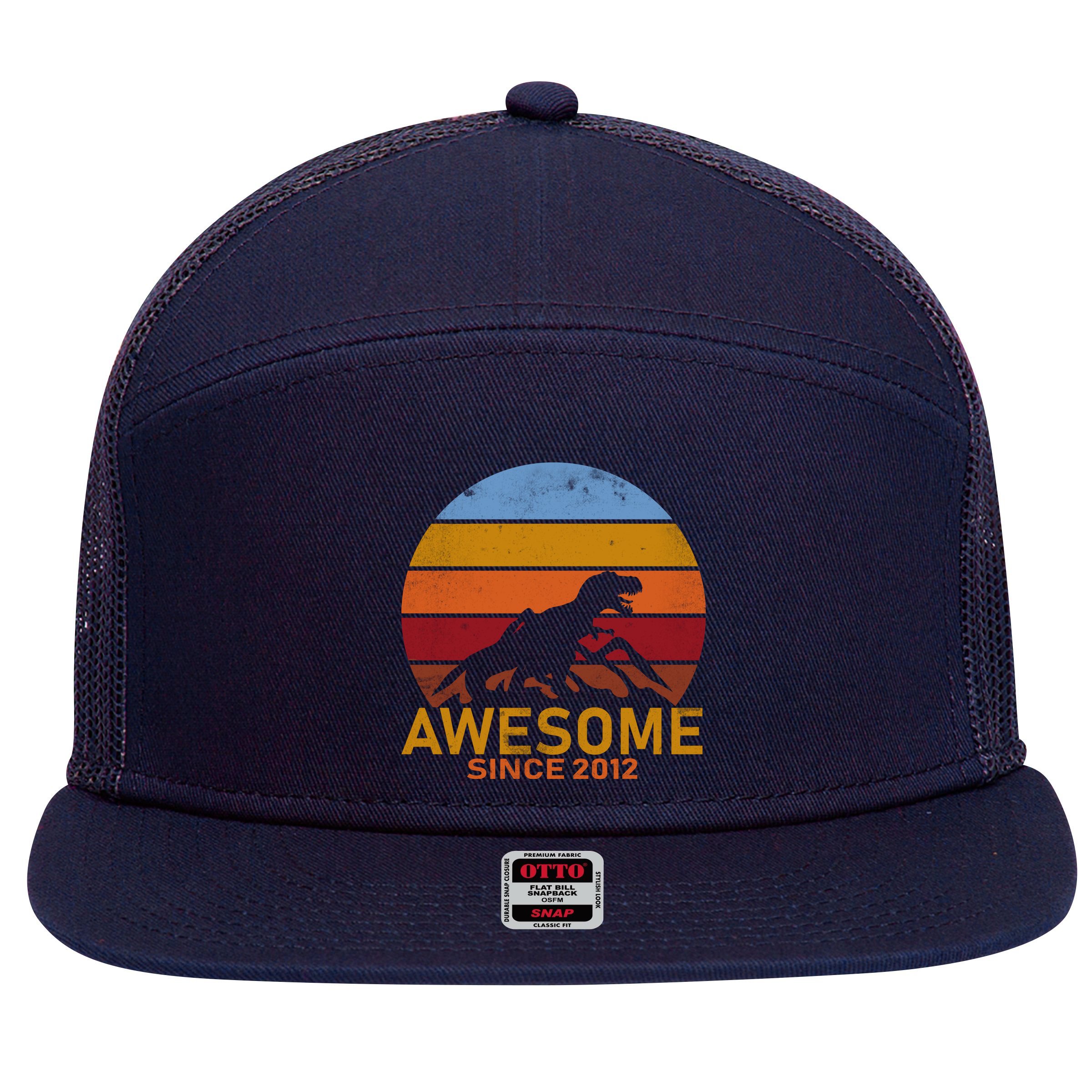 Dinosaur 7th Birthday Gift Awesome Since 2012 7 Panel Mesh Trucker Snapback Hat