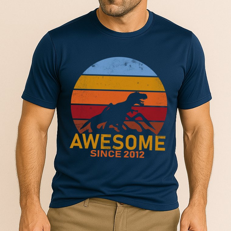 Dinosaur 7th Birthday Gift Awesome Since 2012 Cooling Performance Crew T-Shirt