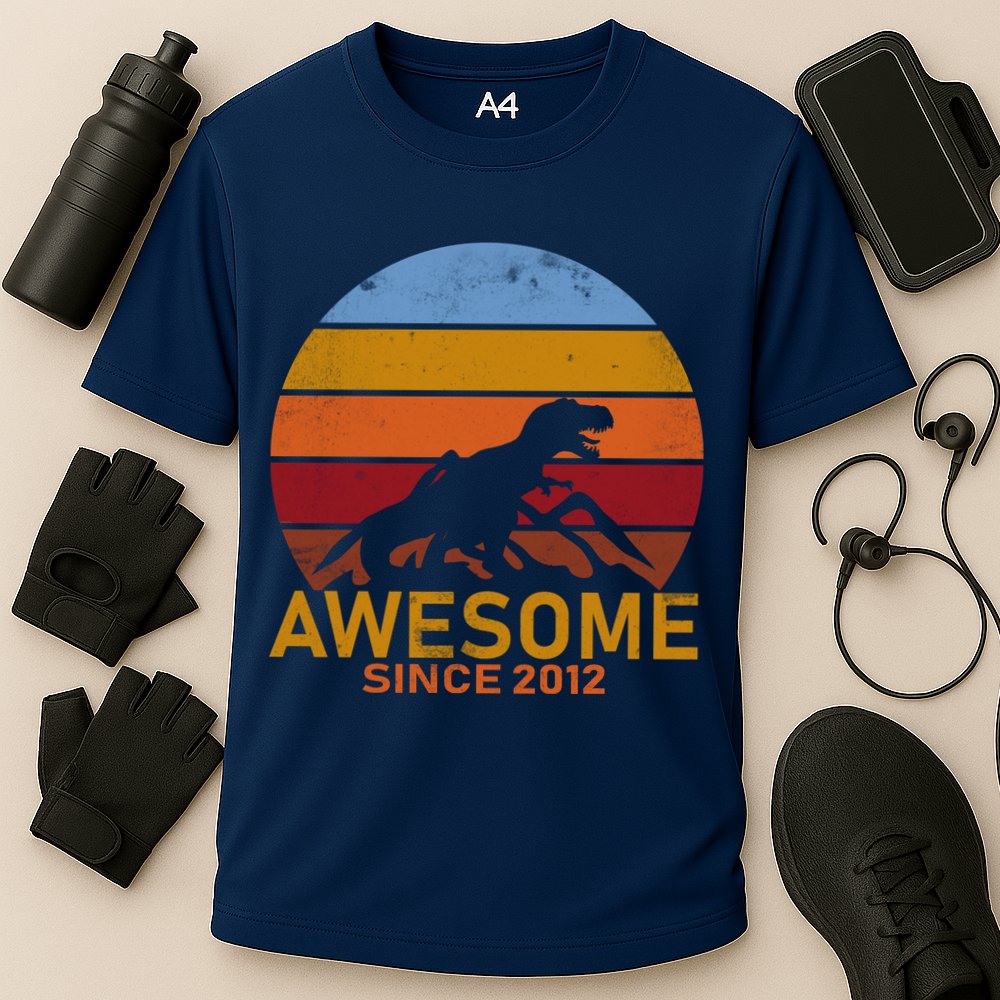 Dinosaur 7th Birthday Gift Awesome Since 2012 Cooling Performance Crew T-Shirt
