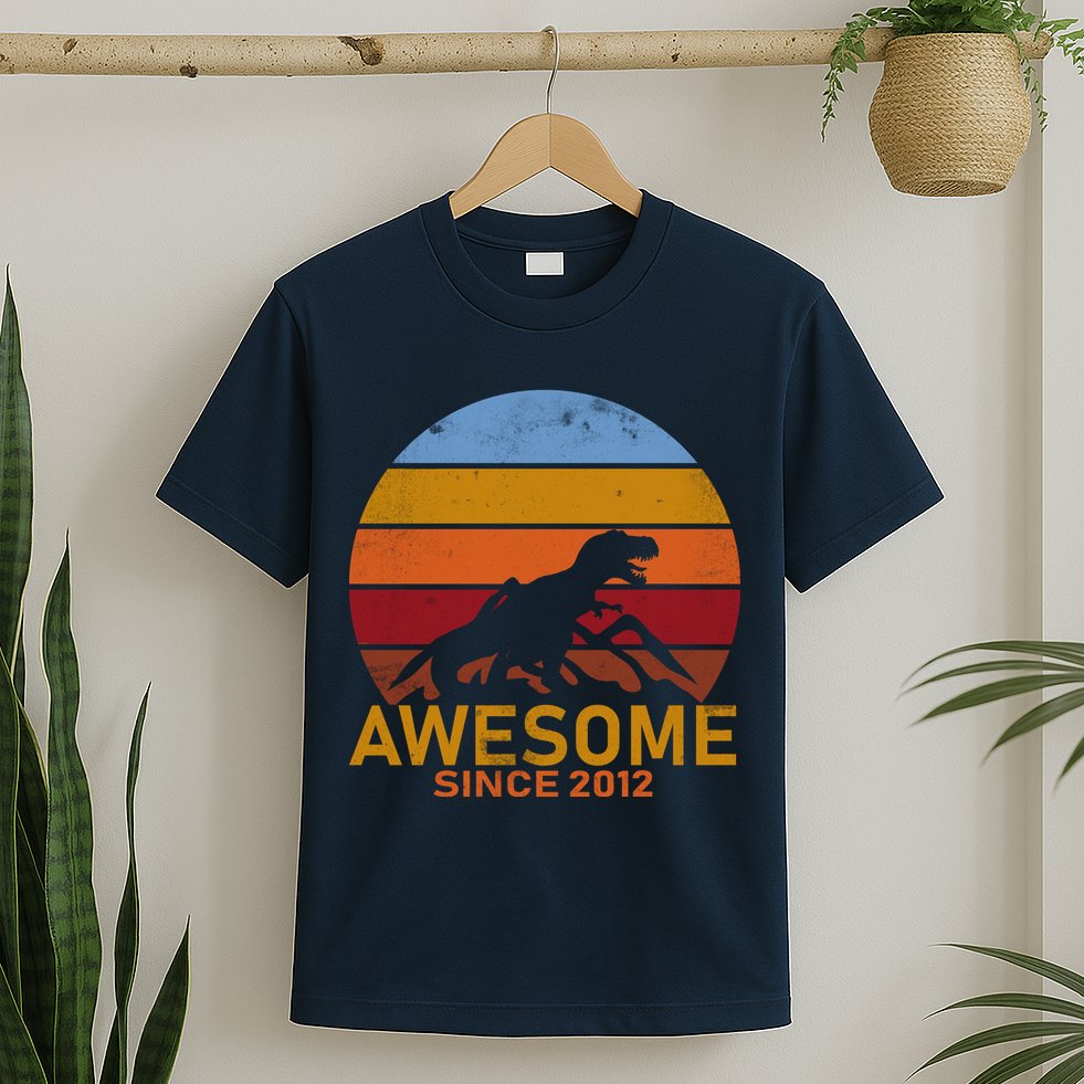 Dinosaur 7th Birthday Gift Awesome Since 2012 T-Shirt