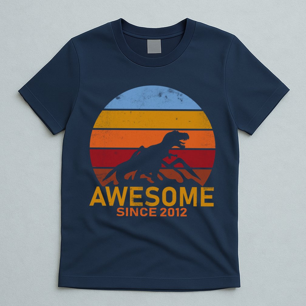 Dinosaur 7th Birthday Gift Awesome Since 2012 T-Shirt