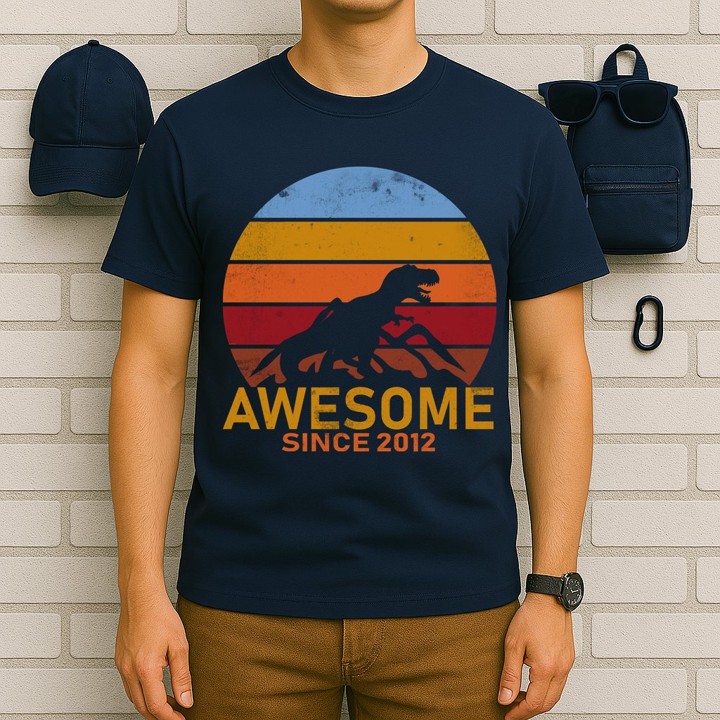 Dinosaur 7th Birthday Gift Awesome Since 2012 T-Shirt
