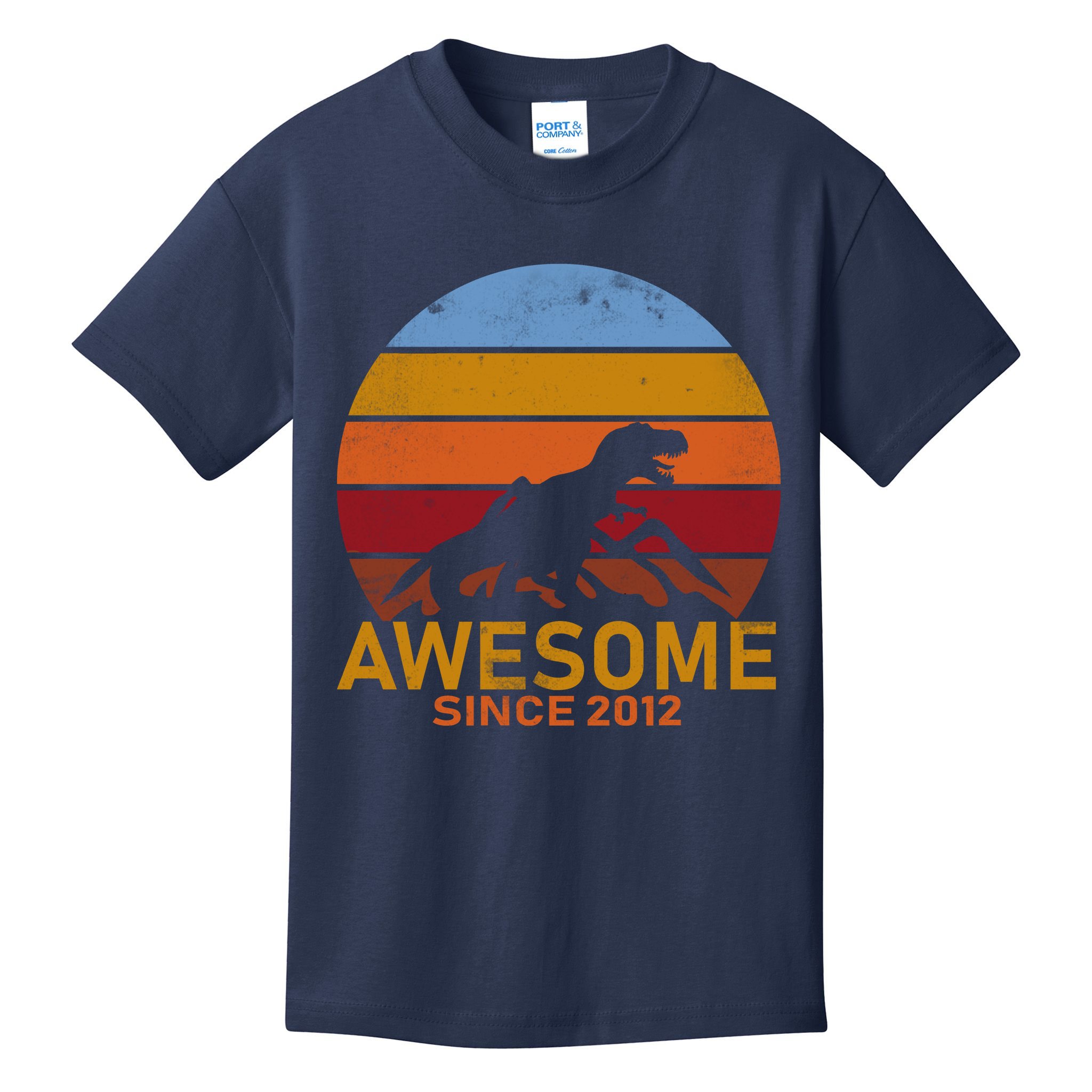 Dinosaur 7th Birthday Gift Awesome Since 2012 Kids T-Shirt