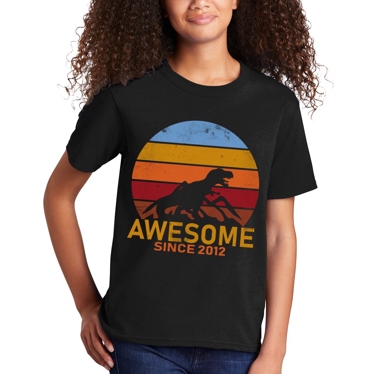 Dinosaur 7th Birthday Gift Awesome Since 2012 Kids T-Shirt