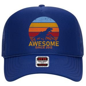 Dinosaur 7th Birthday Gift Awesome Since 2012 High Crown Mesh Back Trucker Hat