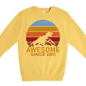 Dinosaur 11th Birthday Gift Awesome Since 2011 Premium Crewneck Sweatshirt