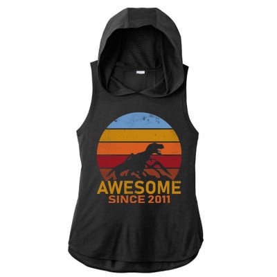 Dinosaur 11th Birthday Gift Awesome Since 2011 Ladies PosiCharge Tri-Blend Wicking Draft Hoodie Tank