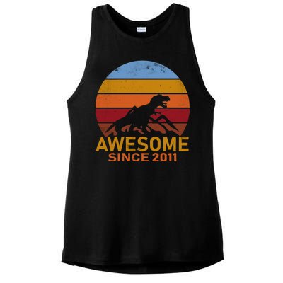 Dinosaur 11th Birthday Gift Awesome Since 2011 Ladies PosiCharge Tri-Blend Wicking Tank