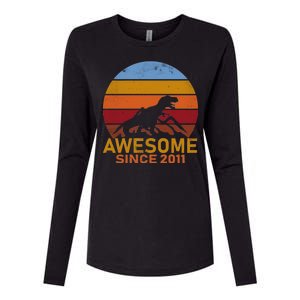 Dinosaur 11th Birthday Gift Awesome Since 2011 Womens Cotton Relaxed Long Sleeve T-Shirt