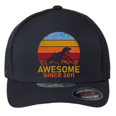 Dinosaur 11th Birthday Gift Awesome Since 2011 Flexfit Unipanel Trucker Cap