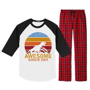 Dinosaur 11th Birthday Gift Awesome Since 2011 Raglan Sleeve Pajama Set