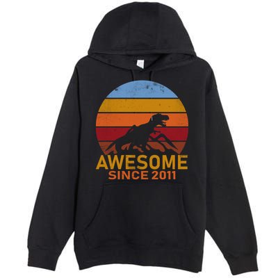 Dinosaur 11th Birthday Gift Awesome Since 2011 Premium Pullover Hoodie