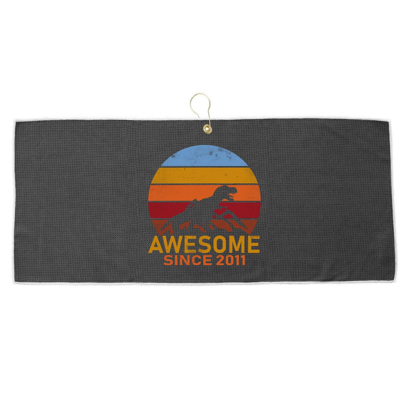 Dinosaur 11th Birthday Gift Awesome Since 2011 Large Microfiber Waffle Golf Towel