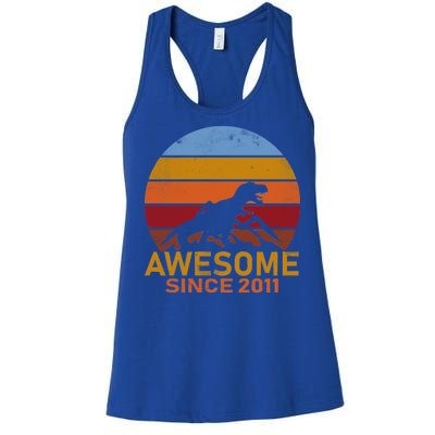 Dinosaur 11th Birthday Gift Awesome Since 2011 Women's Racerback Tank