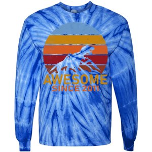 Dinosaur 11th Birthday Gift Awesome Since 2011 Tie-Dye Long Sleeve Shirt