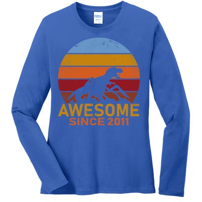 Dinosaur 11th Birthday Gift Awesome Since 2011 Ladies Long Sleeve Shirt