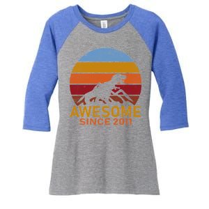 Dinosaur 11th Birthday Gift Awesome Since 2011 Women's Tri-Blend 3/4-Sleeve Raglan Shirt