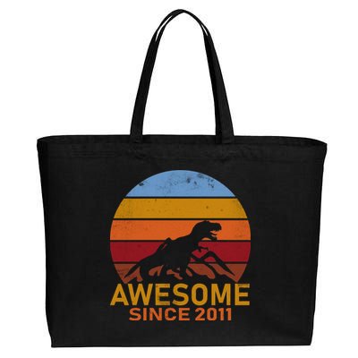 Dinosaur 11th Birthday Gift Awesome Since 2011 Cotton Canvas Jumbo Tote