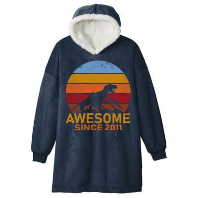 Dinosaur 11th Birthday Gift Awesome Since 2011 Hooded Wearable Blanket