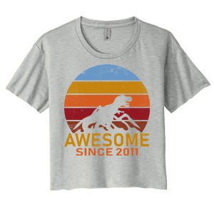 Dinosaur 11th Birthday Gift Awesome Since 2011 Women's Crop Top Tee