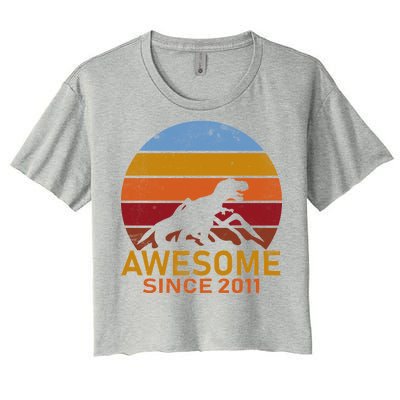 Dinosaur 11th Birthday Gift Awesome Since 2011 Women's Crop Top Tee