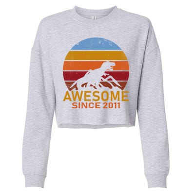 Dinosaur 11th Birthday Gift Awesome Since 2011 Cropped Pullover Crew