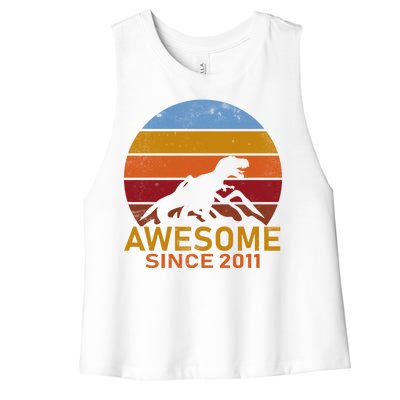 Dinosaur 11th Birthday Gift Awesome Since 2011 Women's Racerback Cropped Tank