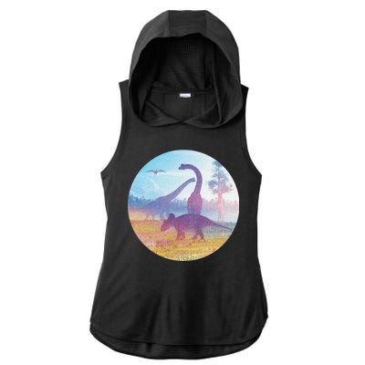 Dinosaur Landscape Ladies PosiCharge Tri-Blend Wicking Draft Hoodie Tank