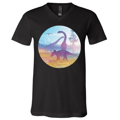 Dinosaur Landscape V-Neck T-Shirt