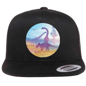 Dinosaur Landscape Flat Bill Trucker Hat