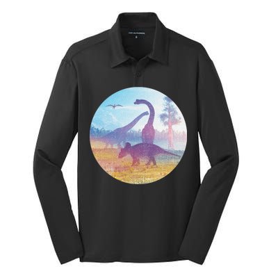 Dinosaur Landscape Silk Touch Performance Long Sleeve Polo