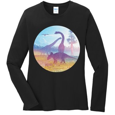 Dinosaur Landscape Ladies Long Sleeve Shirt