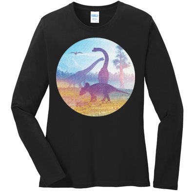 Dinosaur Landscape Ladies Long Sleeve Shirt