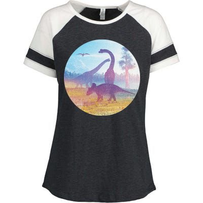 Dinosaur Landscape Enza Ladies Jersey Colorblock Tee