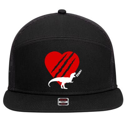 Dinosaur RAWR Valentine's Day 7 Panel Mesh Trucker Snapback Hat