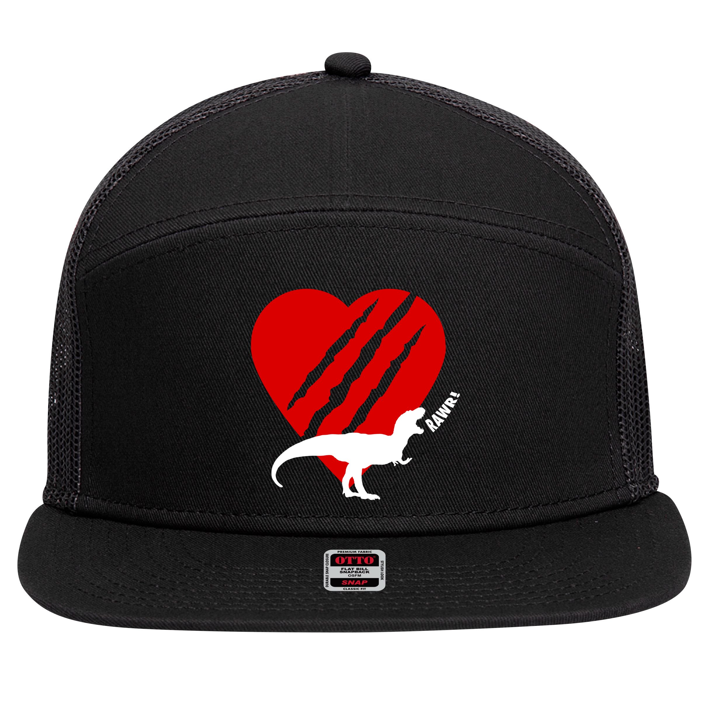 Dinosaur RAWR Valentine's Day 7 Panel Mesh Trucker Snapback Hat
