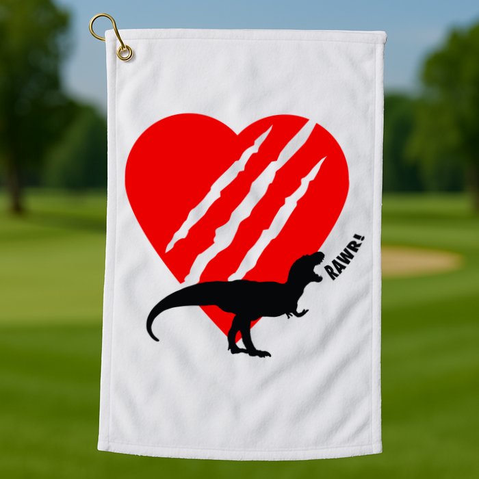 Dinosaur RAWR Valentine's Day Golf Towel