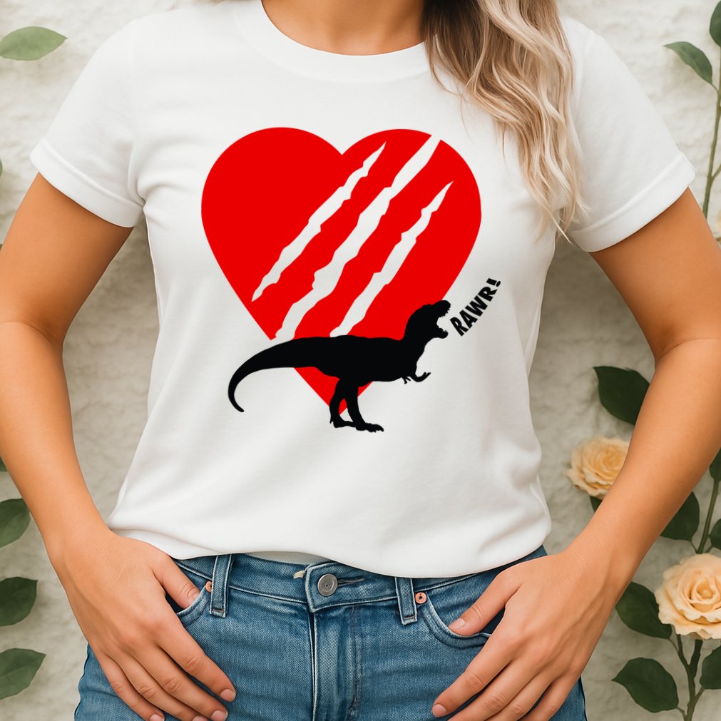 Dinosaur RAWR Valentine's Day Womens T-Shirt