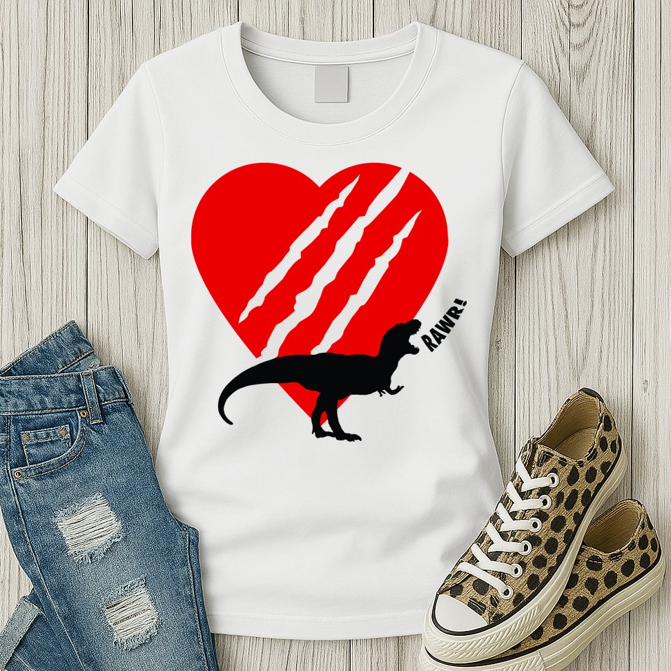 Dinosaur RAWR Valentine's Day Womens T-Shirt