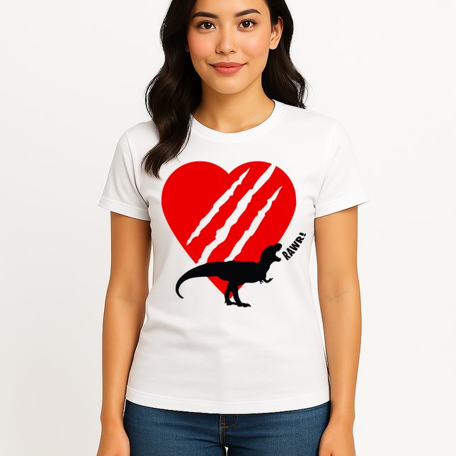 Dinosaur RAWR Valentine's Day Womens T-Shirt