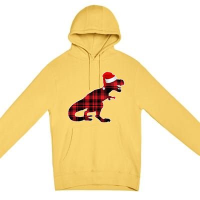 Dinosaur Santa Plaid Premium Pullover Hoodie