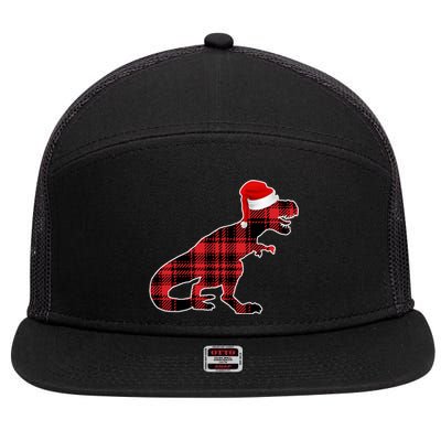 Dinosaur Santa Plaid 7 Panel Mesh Trucker Snapback Hat