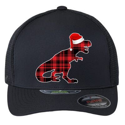 Dinosaur Santa Plaid Flexfit Unipanel Trucker Cap