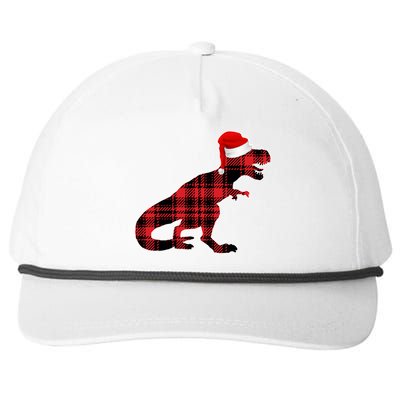 Dinosaur Santa Plaid Snapback Five-Panel Rope Hat