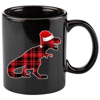 Dinosaur Santa Plaid 11oz C Handle Ceramic Mug