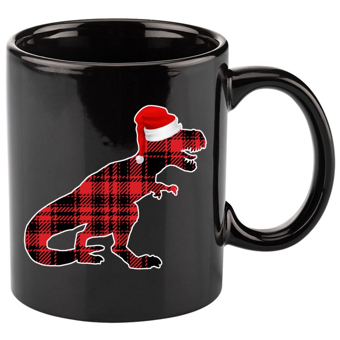 Dinosaur Santa Plaid 11oz C Handle Ceramic Mug
