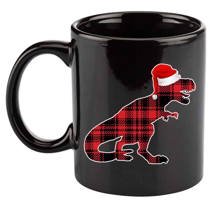 Dinosaur Santa Plaid 11oz C Handle Ceramic Mug